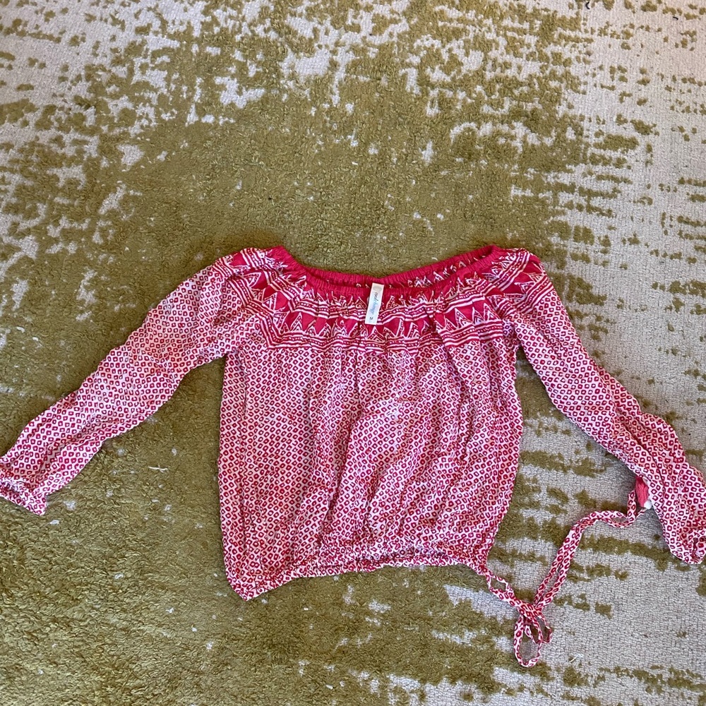 Coolchange off the shoulder blouse medium pink and white boho spell type